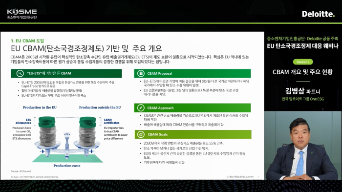 스트리밍코리아_온라인생중계_[중소벤처기업진흥공단·Deloitte] 2024 EU 탄소국경조정제 대응 웨비나_김병삼 파트너_발표PIP.PNG